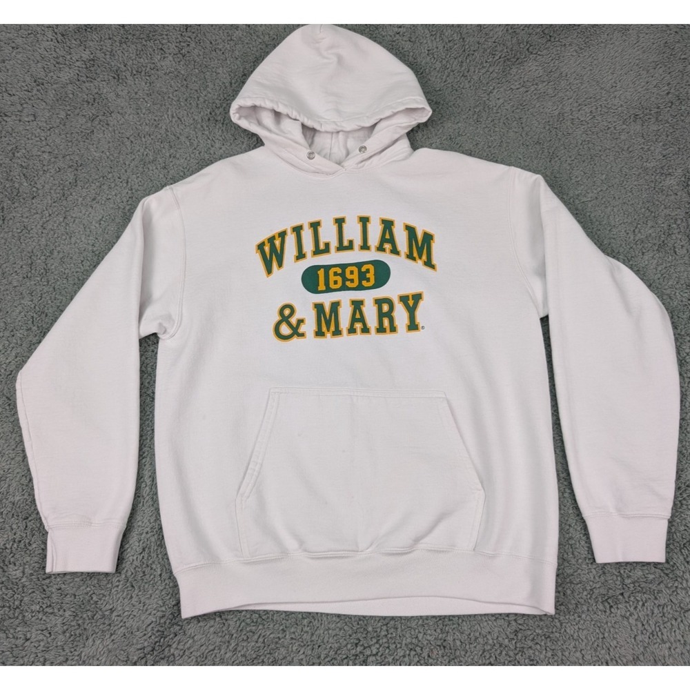 William & Mary 1693 Fleece Hoodie Men's M White Pullover *Stains Read